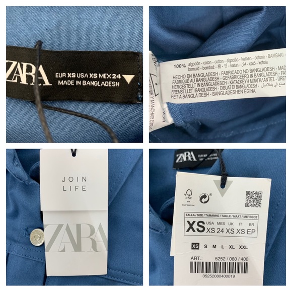 Zara Blue Button Down Long Sleeve Utility Mini Dress Fitted New Nwt Size XS - Picture 14 of 16